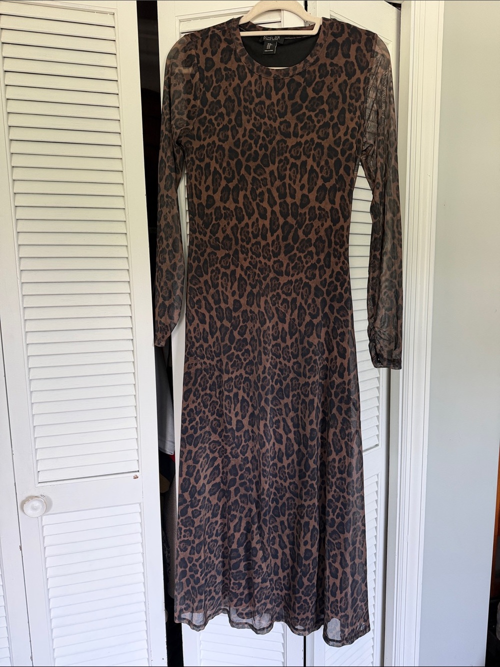 Rachel Zoe Brown/black Leopard Print Long Sleeve Midi Dress with Sheer Sleeves M